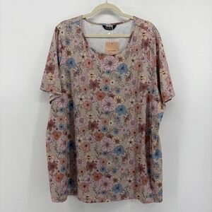 BLOOMCHIC Floral Print Tunic Top Women Plus Size 22/24 Multicolor Short Sleeve